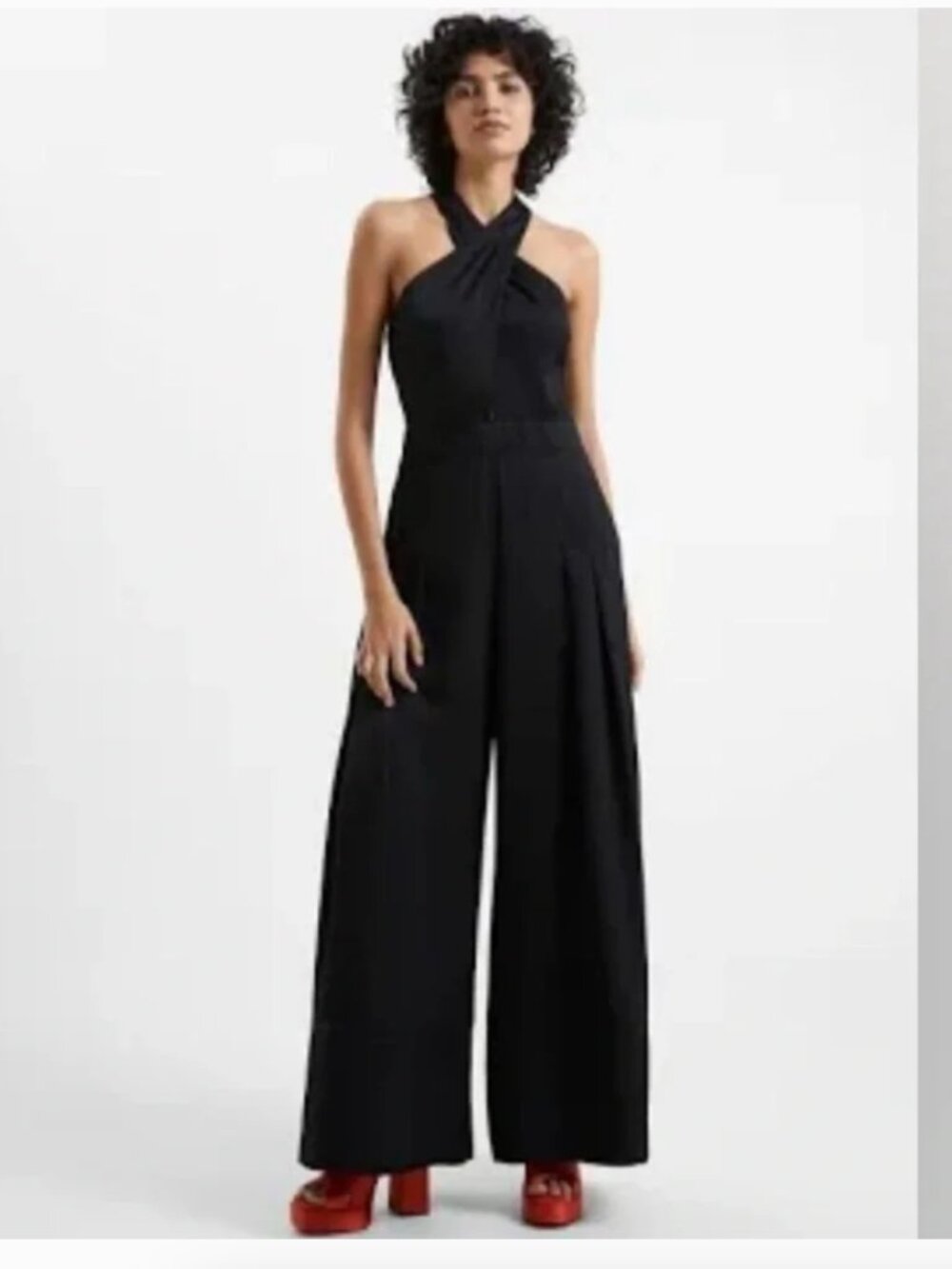 French Connection Harlow Crossover Satin Recycled Polyester Jumpsuit sz 10